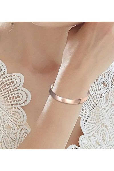 sarıyer silver Flat Model Patternless Copper Bracelet Magnetic Magnet Adjustable Size