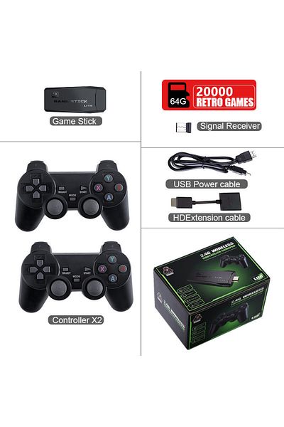 ZUIDID 64G 20000Game Video Game Console 2.4G Double Wireless Controller Game Stick 4K 20000 Games 64 32GB R
