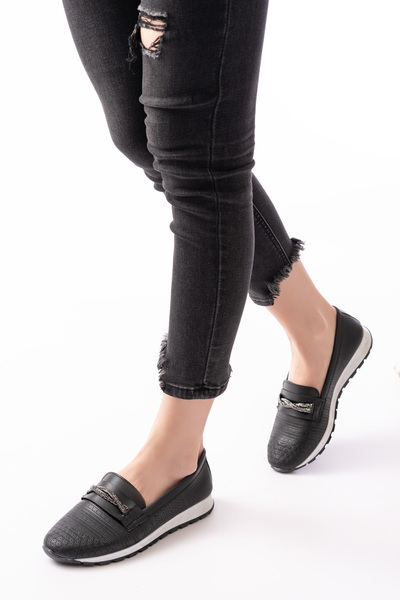 Saks Gardrop Παπούτσια μπαλαρίνας Orthopedic Daily Soft Γυναικεία Μαύρα Δέρμα με διάτρητη πέτρα με πόρπη