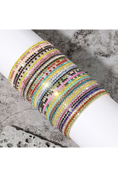 Choice 10pcs 10/20pcs Colorful Sparkling Single Row Rhinestone Inlaid Adjustable Bracelet Set