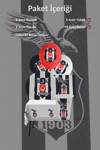 Cansüs BJK Εκτυπωμένη Σετ Γιορτής για 8 Άτομα