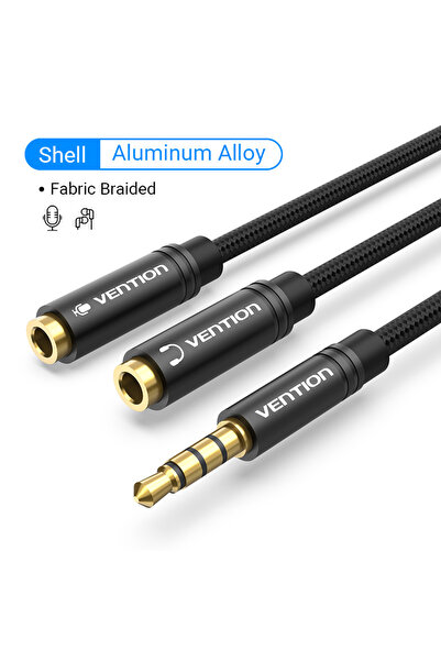 Choice كابل تمديد مقسم صوت Vention مضفر بطول 30 سم، مقبس 3.5 مم 1 ذكر إلى 2 أ...