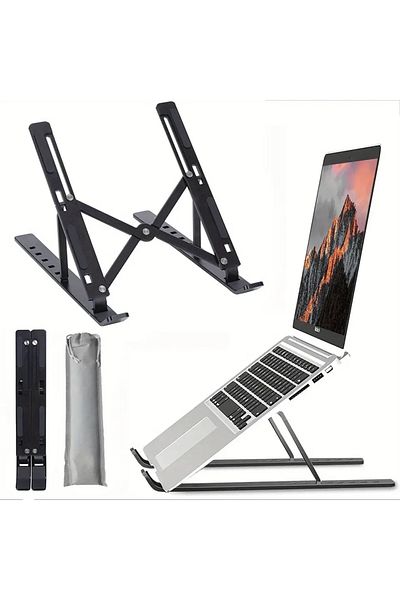 Choice Black Adjustable Aluminum Laptop Stand - 6-Level Height, Foldable & Portable Design For 8-16” Laptop
