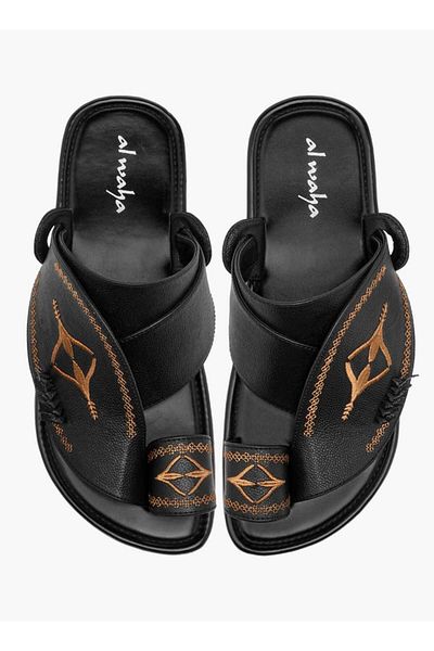 Al Waha Embroidered Slip-On Arabic Sandals with Toe Loop