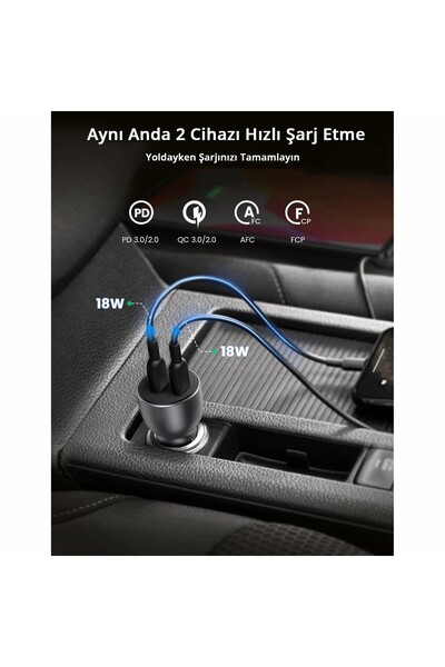 Ugreen 70594 2xUSB-C QC/PD 36W Hızlı Araç Şarj Adaptörü