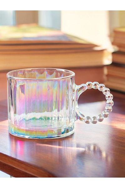Yenigeldi Rainbow Mug with Dimple or Striped Glass Cup Whiskey Cocktail Coffee and Presentation Cup 350 ml