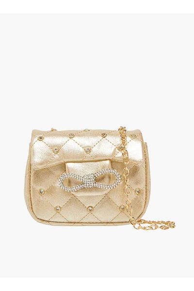 Little Missy Embellished Crossbody Bag with Chain Strap and Button Closure
