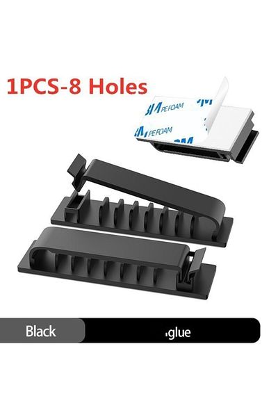 Choice منظم كابلات أسود بـ 8 فتحات، حامل سلكي لإدارة الأسلاك، منظم كابلات USB مرن، منظم من السيليكون
