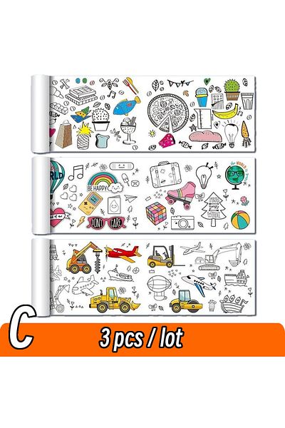 Choice C Set 3pcs 90cm Animal Canvas Children's Drawing Roll DIY Coloring Paper Roll Color Filling Graffiti