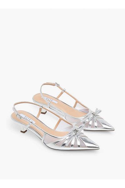 ELLE Women's Bow Accent Shoes with Buckle Closure and Kitten Heels
