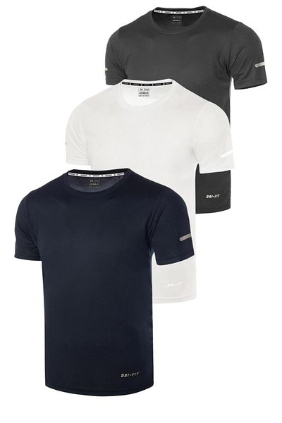 GENIUS STORE 3 Pack Men's Moisture Absorbing Quick Dry Athletic Sports T-shirt