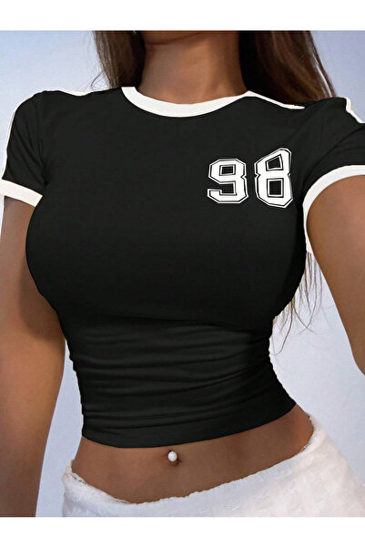 Richarlison Bluză crop top din bumbac pieptănat cu dungi imprimate 98 neagră ...