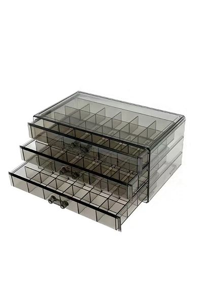 Choice GRAY 1pc, Jewelry Storage Box, Material: Transparent PS, Color: Transparent, Brown, Gray, Pink