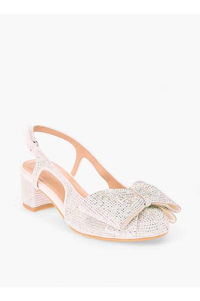 Celeste Girl's Bow Accent Block Heeled Sandals with Hook and Loop Closure