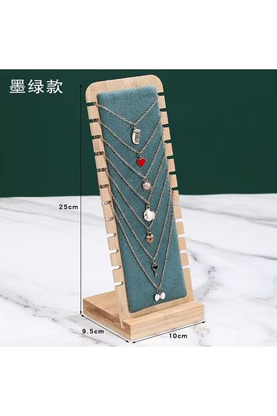 Choice Green Velvet Bamboo Jewelry Display Stand Necklace Display Stand Wooden Multiple Necklace Easel Show