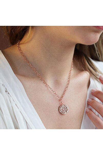 Necati Gün Özel Tasarım Rose Gold Kaplama Zirkon Taşlı Trend Gümüş Kolye