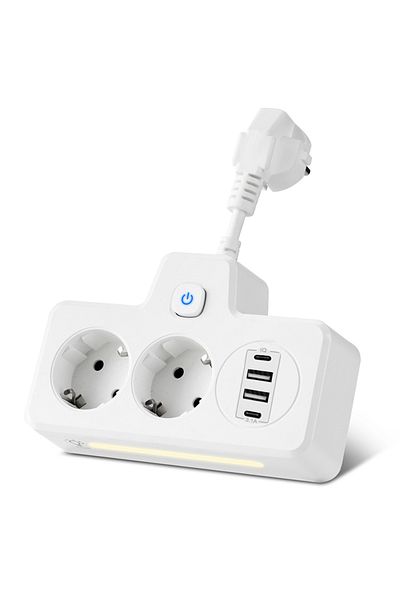 Choice EU Plug WHITE 2 German Output Power Strip EU Plug With 2 USB and 2Type-C Power Socket Europe Extensi