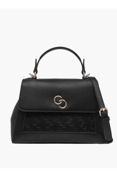 Celeste Monogram Embossed Satchel Bag with Top Handle and Detachable Strap - W 7 x H 19 x D 25 cm