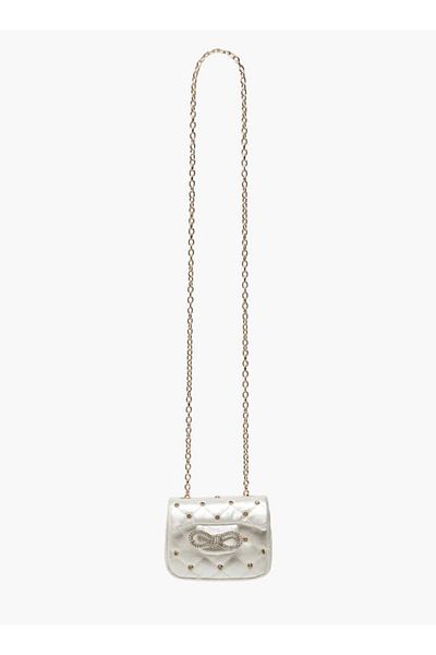 Little Missy Embellished Crossbody Bag with Chain Strap and Button Closure