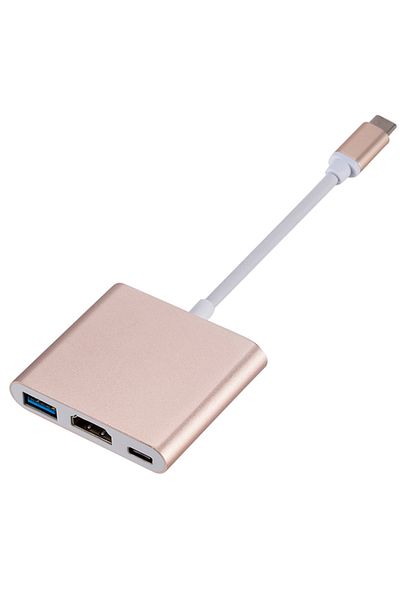 Choice موزع USB 3 في 1 ذهبي 3 في 1 موزع USB C إلى HDMI موزع USB 3.0 متوافق مع Type-c إلى HDMI