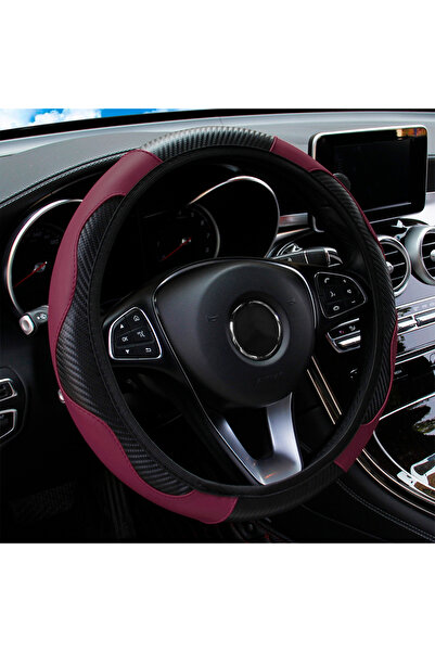 Choice غطاء عجلة قيادة السيارة من ألياف الكربون PU باللون الأحمر الخمري بدون حلقة داخلية مناسب للسيارات مقاس 14.5-15 بوصة
