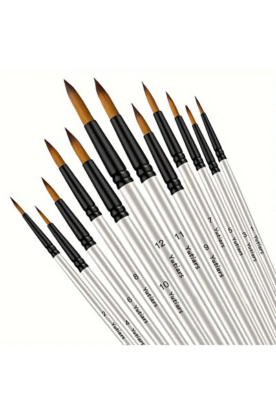 Choice3 12pcs white round 12pcs Artist Brushes with Nylon Tips - Wood Handle ...