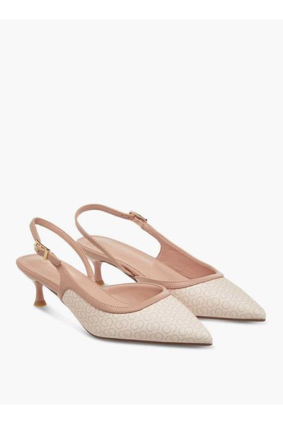 Celeste Women's Monogram Print Shoes with Buckle Closure and Kitten Heels