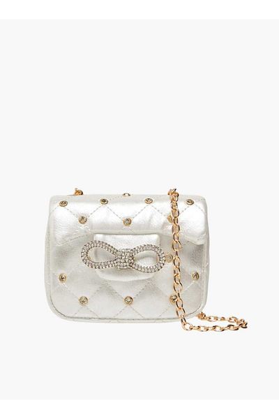 Little Missy Embellished Crossbody Bag with Chain Strap and Button Closure