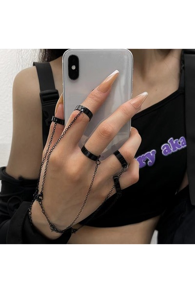 Choice خاتم سوار متصل بالإصبع بتصميم بانك أسود اللون، قابل للفصل، إكسسوار عصر...