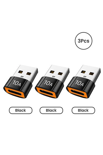 Choice 3 قطع من محول USB A إلى USB C OTG أسود اللون من NNBILI 10A من النوع C إلى USB محول USB 3.0 لهاتف Xiaomi