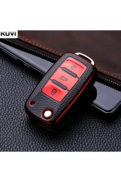 Choice9 Red Leather TPU Car Key Case Cover For Volkswagen VW Polo Golf Passat...