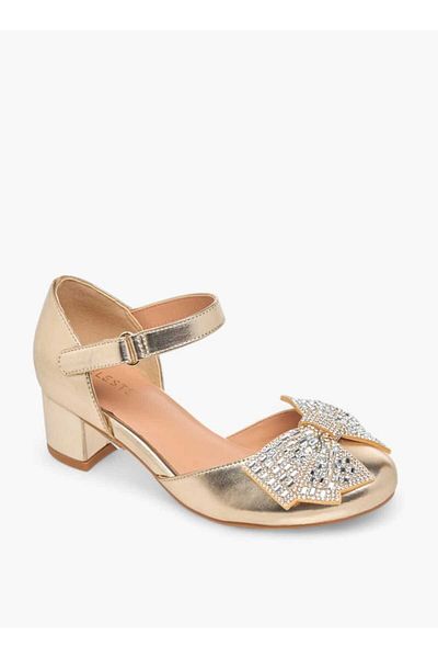 Celeste Girl's Bow Accent Block Heeled Sandals with Hook and Loop Closure