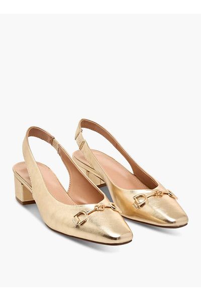 Celeste Women's Solid Slingback Shoes with Block Heels and Metal Accent