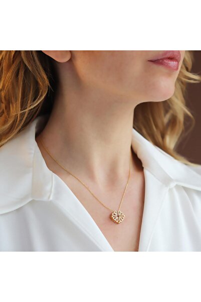 Necati Gün Aşk ve Şans Yoncası Zirkon Taşlı Gold Kaplama Gümüş Kolye