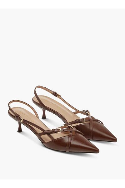 Paprika Paprika Cross Strap Slingback Shoes with Buckle Closure and Kitten Heels
