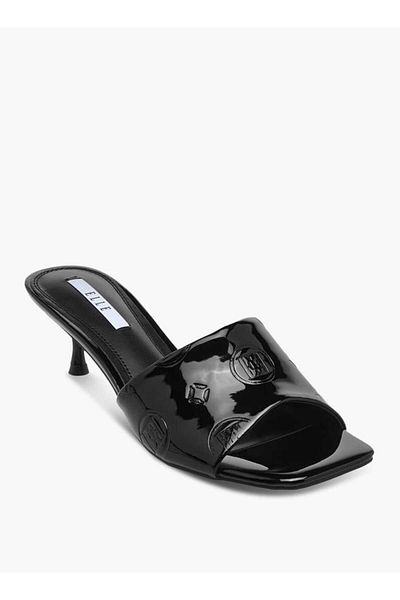 ELLE Women's Logo Embossed Slip-On Sandals with Kitten Heels