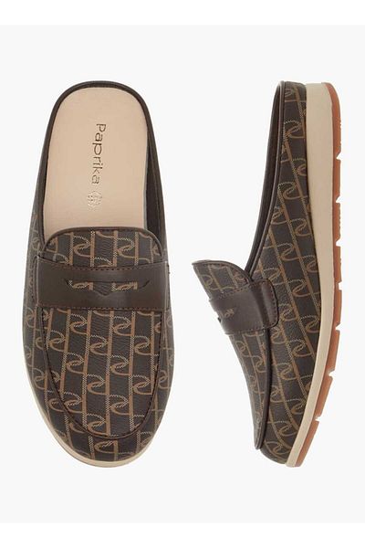 Paprika Paprika Monogram Print Slip-On Mules