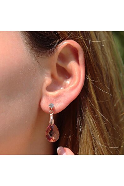 Necati Gün Zultanit Taşlı Damla Model Rose Gold Kaplama Gümüş Küpe