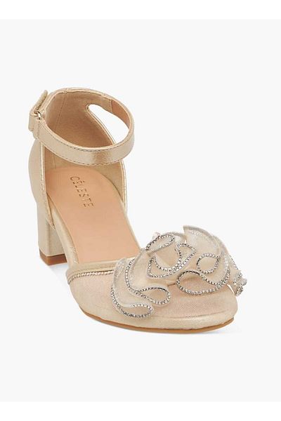 Celeste Girl's Embellished Block Heeled Sandals with Hook and Loop Closure
