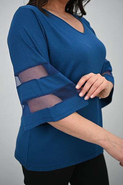 Koza Butik Γυναικεία μπλούζα με νυχτερίδα με λεπτομέρεια από τούλι 1901-25
