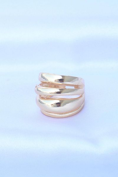 Celira Brass Gold Color Adjustable Serrated Bombe Ring