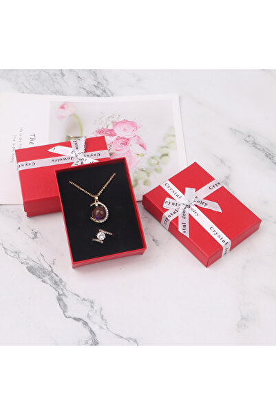 Choice مجموعة مجوهرات من الورق المقوى مكونة من 12 قطعة باللون الأحمر، صندوق هدايا على شكل فيونكة، خاتم، قلادة، أساور، قرط، تغليف هدايا