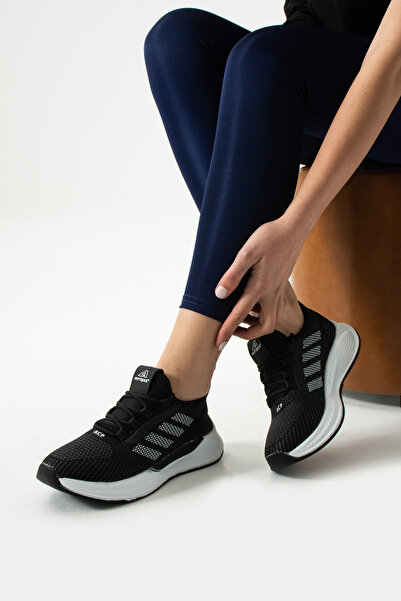 LUXEON Dámské černé bílé šněrovací ortopedické síťované úpletové tenisky s lehkou podrážkou Sportovní obuv na každodenní vycházky