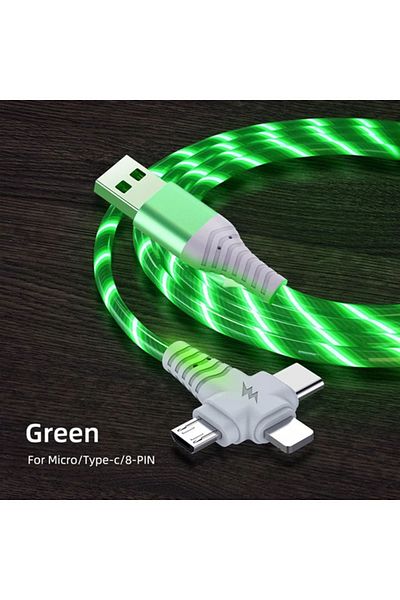 Choice 1m Green Light NNBILI 3in1 Flow Luminous Led IOS Usb Cable For iPhone 14 13 Pro Max Micro USB Type C
