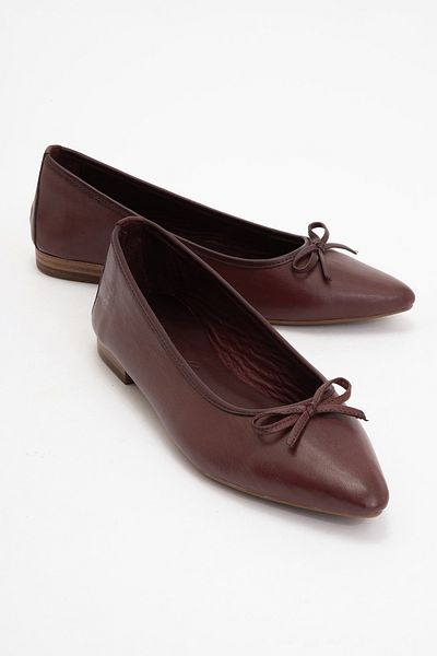 LuviShoes Γυναικεία παπούτσια μπαλαρίνας BRIAR Burgundy Skin Γνήσιο δέρμα με φιόγκο με μυτερή μύτη