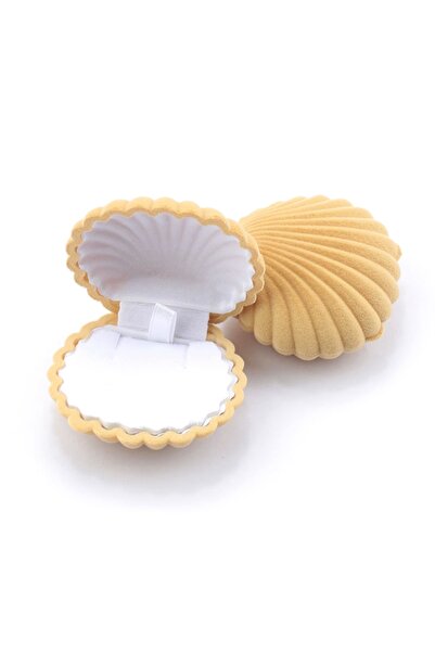 Choice1 صندوق مجوهرات مخملي على شكل صدفة جميل من قطعة واحدة بلون المشمش، صندوق خاتم الخطوبة والزفاف للأقراط والقلائد