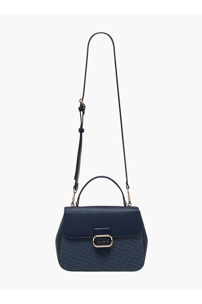 Celeste Monogram Print Satchel Bag with Grab Handle and Button Closure