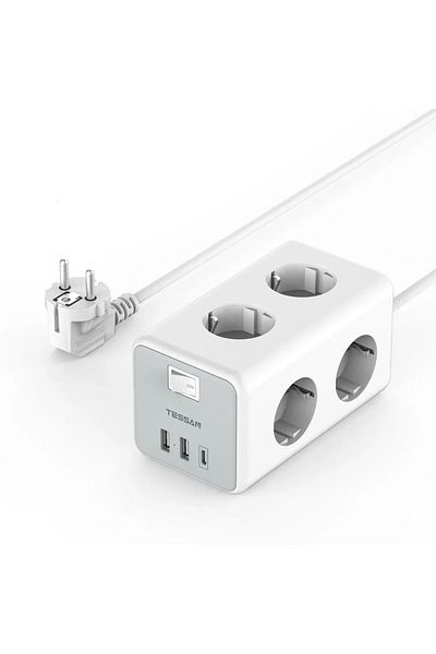 Choice Eu Plug 6 Outlet 2u1c Tessan Eu Plug Power Strip Cube With 6 Outlets 2 Usb Ports 1 Type C 2m Extensi