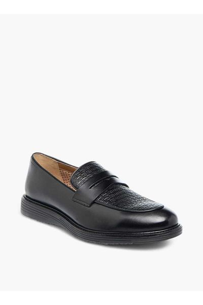 Duchini Men's Leather Textured Slip-On Loafers with Cutout Detail