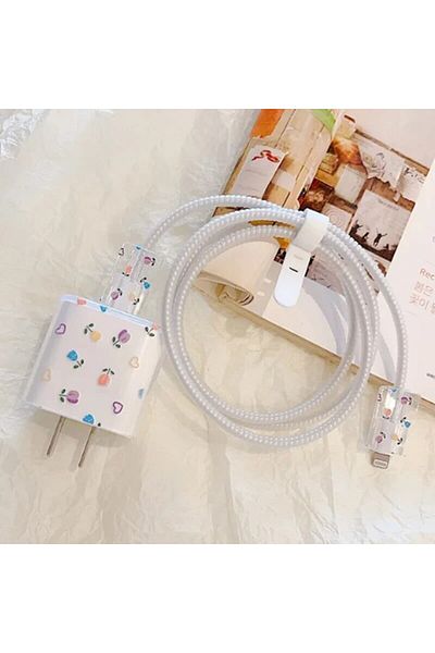 Choice 12 جراب شاحن من السيليكون الناعم على شكل زهرة كرتونية لهاتف iPhone 15 14 13 من Apple 18/20W واقي رأس الشاحن